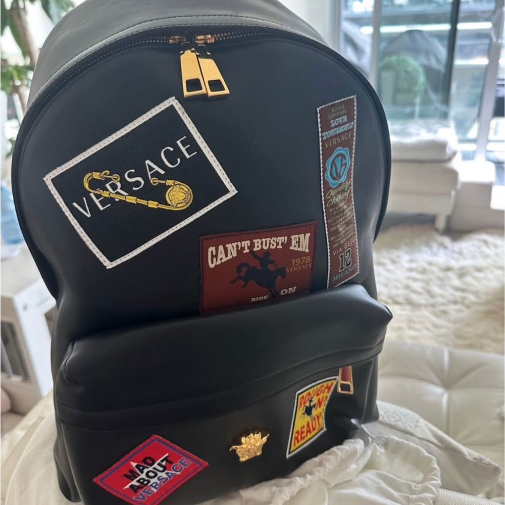 Versace Black Backpack with Colorful Patches